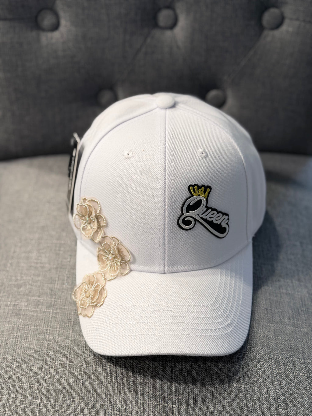 White hat with lace trim